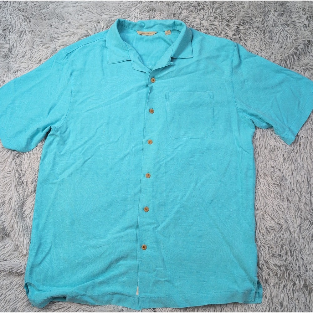 Paradise Collection Shirt Mens L Blue Silk Button Up Casual Preppy Comfort Vacay